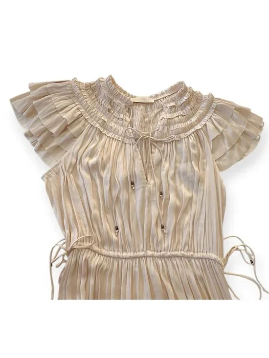 Ulla Johnson Isadora Plisse Midi Dress Dawn Cream Size 2 NWT Flutter Sleeve - Picture 10 of 16